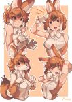  1girl =3 ^^^ absurdres anger_vein animal_ear_fluff animal_ears animal_nose arm_up armpits bangs bare_arms bare_shoulders body_fur border breast_pocket brown_eyes brown_fur brown_hair closed_mouth cropped_torso dated dhole_(kemono_friends) dog_ears dog_girl dog_tail empty_eyes extra_ears furrification furry furry_female gloves half-closed_eye hand_to_forehead hand_up hands_up highres iparupua kemono_friends light_brown_hair looking_at_viewer medium_hair multicolored_fur multicolored_hair multiple_views open_mouth outside_border paw_pose pocket shaded_face shirt sidelocks sleeping sleeveless sleeveless_shirt snout tail tearing_up upper_body v-shaped_eyebrows white_border yawning 