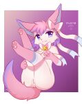  absurd_res anthro butt clothed clothing eeveelution female genitals hi_res kryztar looking_at_viewer nintendo pok&eacute;mon pok&eacute;mon_(species) pok&eacute;morph purple_eyes pussy solo sylveon translucent translucent_clothing underwear underwear_only video_games white_body 