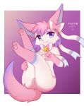  absurd_res anthro butt clothed clothing eeveelution female genitals hi_res kryztar looking_at_viewer nintendo pok&eacute;mon pok&eacute;mon_(species) pok&eacute;morph purple_eyes pussy solo sylveon translucent translucent_clothing underwear underwear_only video_games white_body 