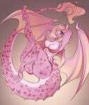  anthro bikini breasts bunnywhiskerz cleavage clothed clothing dragon hair membrane_(anatomy) membranous_wings pink_body scalie swimwear thick_thighs wings 