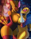  &lt;3 &lt;3_eyes 2022 4:5 antennae_(anatomy) anthro arthropod bedroom_eyes bee beedrill big_breasts big_butt breast_squish breasts breasts_frottage butt detailed_background digital_media_(artwork) digital_painting_(artwork) duo eye_contact female female/female hand_on_arm hi_res huge_breasts hymenopteran insect insect_wings looking_at_another narrowed_eyes nintendo orange_body paradoxing pok&eacute;mon pok&eacute;mon_(species) red_eyes seductive squish thick_thighs vespiquen video_games wide_hips wings yellow_body 