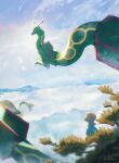  arc_draws bagon claws cloud commentary_request day dragon eastern_dragon highres no_humans outdoors pokemon pokemon_(creature) rayquaza signature sky yellow_eyes 