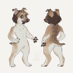  1:1 2020 ambiguous_gender anthro artist_name brown_claws brown_ears brown_hair brown_pawpads butt claws crotch_tuft dated finger_claws floppy_ears front_view green_eyes hair hi_res looking_at_viewer lostgoose model_sheet pawpads rear_view solo standing tuft whiskers 