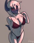  absol anthro big_breasts bikini bikini_pull bite biting_lip breasts canid clothing clothing_pull female fur hair hi_res huge_breasts looking_at_viewer mammal narrowed_eyes nintendo paradoxing pok&eacute;mon pok&eacute;mon_(species) red_eyes seductive smile solo swimwear swimwear_pull thick_thighs video_games white_body white_fur white_hair wide_hips 