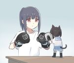  animal_ears bangs black_hair black_socks blue_hair blue_sailor_collar blue_skirt boxing_gloves cat_ears cat_girl cat_tail chibi from_behind hands_up hibike!_euphonium highres kasaki_nozomi kitauji_high_school_uniform liz_to_aoi_tori long_hair looking_at_another lyy minigirl pink_eyes pleated_skirt sailor_collar school_uniform serafuku shirt short_sleeves size_difference skirt socks standing table tail uniform white_shirt yoroizuka_mizore 