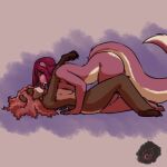  2022 anthro auty_mink bodily_fluids breast_squish breasts brown_body brown_fur carly_bear countershading cupcakecarly digital_media_(artwork) duo eyes_closed female female/female french_kissing fur hair hi_res kissing mammal mustelid nude pink_body pink_fur pink_hair saliva saliva_string side_view simple_background squish ursid 