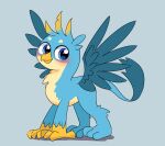  absurd_res avian blue_background blue_body blue_eyes blue_feathers blush feathered_wings feathers feral friendship_is_magic gallus_(mlp) gryphon hasbro hi_res leo19969525 long_tail male my_little_pony mythological_avian mythology simple_background smile solo spread_wings tail_tuft tan_body tuft wings 