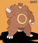  2022 anthro artur_oink balls belly big_belly brown_body genitals hi_res male moobs navel nintendo nipples overweight overweight_male penis pok&eacute;mon pok&eacute;mon_(species) simple_background small_penis solo ursaring video_games 