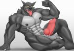  abs animal_genitalia animal_penis anthro areola balls canid canine canine_genitalia canine_penis canis fangs flexing fur genitals glistening glistening_body grey_body grey_fur knot looking_at_viewer male mammal multicolored_body muscular muscular_anthro muscular_male navel nipples penis pubes silentknightowl sitting sitting_on_ground tongue tongue_out two_tone_body were werecanid werecanine werewolf white_body wolf 