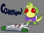  2022 alligator alligatorid anthro belly biped bottomwear boxing_gloves boxing_shorts brok_(character) brok_the_investigator calendar clothing crocodilian duo glassesgator green_body handwear hi_res male overweight overweight_male reptile scalie shorts text video_games 