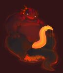  amphibian anthro big_penis black_body black_skin claws deity fire genitals glowing glowing_eyes glowing_genitalia glowing_penis glowing_precum hi_res himerosthegod long_penis male mulcer_(himeros) overweight overweight_male penis prehensile_penis resting salamander_(amphibian) simple_background solo spikes tapering_penis thick_penis thick_tail unusual_anatomy unusual_genitalia unusual_penis 