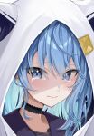  1girl animal_hood blue_eyes blue_hair choker closed_mouth highres hololive hood hood_up hoodie hoshimachi_suisei long_hair otsu_hai18 sailor_collar solo star_(symbol) star_in_eye symbol_in_eye tears upper_body virtual_youtuber 