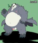 2022 anthro artur_oink balls belly big_belly black_body black_nose genitals hi_res humanoid_genitalia humanoid_hands humanoid_penis male navel nintendo nipples overweight overweight_male pangoro penis pok&eacute;mon pok&eacute;mon_(species) simple_background small_penis solo video_games white_body 