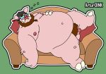  2022 absurd_res anthro artur_oink balls belly big_belly clothing domestic_pig eyes_closed eyewear furniture genitals glasses hat headgear headwear hi_res lying male mammal moobs navel nipples obese obese_male overweight overweight_male penis sleeping sofa solo suid suina sus_(pig) 