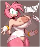  amy_rose anthro areola big_areola big_breasts blush bodily_fluids breast_out breasts clothed clothing dress english_text eulipotyphlan female female_focus fingerless_gloves genitals gloves handwear hedgehog hi_res huge_breasts ineffective_clothing mammal navel nipples offscreen_character onomatopeia pussy r-mk sega short_stack skimpy skimpy_dress solo sonic_the_hedgehog_(series) sweat sweaty_breasts text translucent translucent_clothing undressing undressing_another 