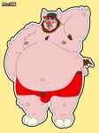  2022 absurd_res anthro artur_oink belly big_belly blush bulge clothing domestic_pig eyes_closed eyewear glasses hi_res male mammal moobs navel nipples obese obese_male overweight overweight_male solo suid suina sus_(pig) underwear 