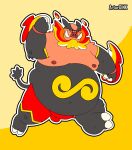  2022 absurd_res anthro artur_oink belly big_belly biped black_body emboar hi_res male moobs navel nintendo nipples obese obese_male orange_body overweight overweight_male pok&eacute;mon pok&eacute;mon_(species) red_body solo video_games 