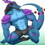  abs anthro antlers barazoku black_boxer_briefs black_clothing black_hair black_underwear boxer_briefs bulge clothing dragon eyebrows hair hi_res horn looking_at_viewer male multicolored_body muscular muscular_anthro muscular_male silentknightowl solo underwear 