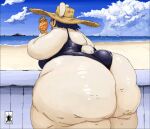  anthro beach big_butt bk_sat(artist) breasts butt cellulite clothing cloud dessert detailed_background female food hat headgear headwear holding_food holding_object huge_butt ice_cream lagomorph leporid mammal open_mouth outside overweight overweight_anthro overweight_female rabbit sand seaside sky solo straw_hat tongue tongue_out 