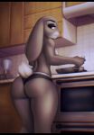  2022 anthro aozee appliance black_bars blender_(machine) breasts building butt cabinets clothed clothing cookware disney female frying_pan hi_res house inside judy_hopps kitchen kitchen_appliance kitchen_utensils lagomorph leporid lidded_eyes mammal portrait rabbit solo stove three-quarter_portrait tools topless topless_female zootopia 