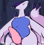  anthro bare_chest big_tail blue_body catjam_(artist) genitals legendary_pok&eacute;mon long_neck lugia male nintendo overweight overweight_male penis pink_penis pok&eacute;mon pok&eacute;mon_(species) solo tapering_penis thick_thighs video_games waterfall white_body 