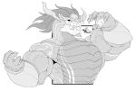  anthro artist_name asian_mythology aurelion_sol_(lol) biceps big_muscles claws digital_media_(artwork) dragon east_asian_mythology eastern_dragon flexing hair hi_res huge_muscles league_of_legends long_hair male monochrome muscular muscular_anthro muscular_male mythology nude open_mouth pecs riot_games scales scalie serratus signature simple_background smile solo triceps vein video_games yongdasom 