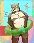  anthro asian_clothing belly blush bulge canid canine canis clothing domestic_dog east_asian_clothing eyebrows fundoshi fur grey_body grey_fur hi_res inflatable inner_tube japanese_clothing lifewonders male mammal moritaka musclegut nipples pecs scar solo thick_eyebrows tokyo_afterschool_summoners underwear video_games yanyan12ewis 