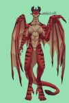  2022 5_fingers anthro claws dracthyr dragon featureless_crotch fingers front_view hi_res horn male nihilishn nude purple_sclera red_body red_scales scales scalie signature solo standing wings 