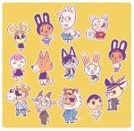  6+boys 6+girls ajiro_shinpei animal_crossing animal_ears antelope_horns backpack bag bandage_over_one_eye beak beard bird_boy bird_girl black_eyes black_hair blue_eyes border cat_boy cat_ears cat_tail closed_mouth everyone eyepatch facial_hair formal fox_boy fox_ears fox_tail furrification furry giraffe_ears giraffe_tail glasses goat_boy goat_horns haine_(summertime_render) hammer hat heterochromia highres hishigata_seidou hishigata_sou hishigata_tokiko holding holding_knife horns jewelry kanngetsuan karikiri_masahito knife kobayakawa_shiori_(summertime_render) kofune_mio kofune_ushio minakata_hizuru minakata_ryuunosuke mouse_ears mouse_girl multiple_boys multiple_girls mustache necklace nezu_ginjiro old old_man opaque_glasses open_mouth outline pants police police_uniform rabbit_ears rabbit_girl red_eyes school_uniform serafuku shirt shorts simple_background skirt sledgehammer smile squirrel_ears squirrel_girl squirrel_tail suit summertime_render sunglasses tail totsumura_tetsu uniform white_border white_outline wolf_boy wolf_ears wolf_tail yellow_background 