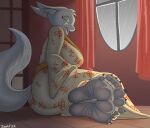  5_toes anthro asian_clothing big_breasts breasts canid canine clothing east_asian_clothing eyes_closed feet female fennec foot_focus fox hi_res huge_breasts humanoid_feet japanese_clothing kimono kimota mammal raining sitting solo toes zp92 