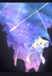  :d commentary_request from_below highres jirachi night no_humans open_mouth outdoors pokemon pokemon_(creature) ryouseirui silhouette sky smile solo 