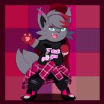  anthro black_body black_fur canid canine chillyspicky clothed clothing fangs female fur grey_body grey_fur happy hi_res mammal nintendo pok&eacute;mon pok&eacute;mon_(species) punk shaleen_(chillyspicky) solo video_games zorua 