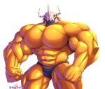  abs anthro bandai_namco biceps big_muscles clothing digimon digimon_(species) green_eyes hi_res horn huge_muscles looking_at_viewer male mask muscular muscular_anthro muscular_male pecs scalie shaded swimming_trunks swimwear vein veiny_muscles wargreymon yellow_body yongdasom 