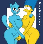 anthro big_breasts big_butt breasts butt cartoon_network duo fan_character female female/female furfurric genitals marge_simpson nicole_watterson pussy the_amazing_world_of_gumball the_simpsons 
