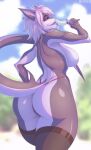  anthro big_breasts big_butt breasts butt claws clothing dessert ear_tunnel female fish food hair hi_res ice_cream legwear licking long_ears marine panties pinup plant pose roder shark short_hair solo stockings summer tongue tongue_out tree underwear yellow_eyes 