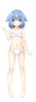  1girl absurdres bare_arms bare_shoulders barefoot blue_eyes blue_hair blush bow bow_bra bow_panties bra breasts closed_mouth collarbone commentary copyright_request full_body hair_flaps hand_up highres long_hair looking_at_viewer navel panties pointy_ears sakuraba_hikaru_(loveindog) simple_background small_breasts smile solo standing underwear underwear_only unfinished white_background white_bra white_panties 