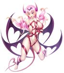  1girl bad_link barefoot blonde_hair blush breast_hold breast_press breasts colored_skin curvy demon_girl demon_horns demon_tail demon_wings embarrassed floating_hair full_body gradient_hair hands_on_own_chest headpiece highres horns large_breasts lilith-soft long_hair mireille_(taimanin_asagi) multicolored_hair multiple_wings naked_ribbon nervous_smile nipples official_art photoshop_(medium) pink_hair pointy_ears puffy_nipples purple_eyes ribbon seductive_smile shiny shiny_hair shiny_skin simple_background smile solo tail taimanin_(series) taimanin_rpgx tongue tongue_out two-tone_hair very_long_hair white_background white_skin wings 