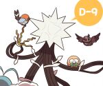  antenna_hair bird closed_eyes closed_mouth commentary_request fletchling flying no_humans pokemon pokemon_(creature) pokemon_on_arm rowlet simple_background speech_bubble spikes ssalbulre starly swablu white_background xurkitree 