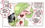  &lt;3 2022 absurd_res blush breasts english_text eyes_closed female gardevoir hi_res holding_object holding_weapon humanoid nintendo not_furry open_mouth pok&eacute;mon pok&eacute;mon_(species) saltyxodium solo speech_bubble text video_games weapon 