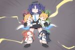  5girls animal_ear_headphones animal_ears arisu_(blue_archive) bangs black_hair black_skirt blonde_hair blue_archive blue_necktie chibi closed_eyes collared_shirt fake_animal_ears halo jacket long_hair midori_(blue_archive) miniskirt momoi_(blue_archive) multicolored_clothes multicolored_jacket multiple_girls necktie nemo_(leafnight) one_side_up parted_bangs pleated_skirt purple_hair red_hair shirt siblings sisters skirt twins two-tone_jacket two_side_up white_shirt yuuka_(blue_archive) yuzu_(blue_archive) 