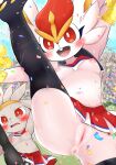  anthro anus areola blush breasts cinderace duo female fur genitals hi_res navel nintendo nipples open_mouth pink_areola pink_nipples pink_pussy pok&eacute;mon pok&eacute;mon_(species) prrrrrrmine public pussy raboot size_difference small_breasts video_games white_body white_fur young 