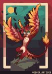  2020 anthro artist_name blue_eyes dated digital_media_(artwork) feathers front_view hi_res male orange_body orange_feathers orange_tail_tuft pixel_(artwork) red_body red_feathers red_tail red_tail_tuft solo tan_body tan_feathers vinyanko winged_arms wings 