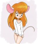  2020 anthro blue_eyes chip_&#039;n_dale_rescue_rangers clothing clothing_pull disney female gadget_hackwrench itsjustflesh looking_down mammal mouse murid murine rodent shirt shirt_pull solo speedpaint topwear topwear_pull white_clothing white_shirt white_topwear 
