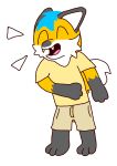  anthro bottomwear canid canine clothed clothing fluffy fluffy_tail fox hi_res laugh male mammal red_fox shirt shorts solo t-shirt telegram_sticker toney_(toneysfluffybehind) toneysfluffybehind toony topwear 