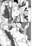  1girl ass ass_grab breast_sucking breasts doujinshi greyscale hairband idolmaster idolmaster_(classic) large_breasts long_hair monochrome open_clothes open_shirt panties rape ribbon shijou_takane shirt takayaki tears underwear 