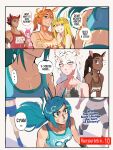 5_fingers absurd_res accessory animal_humanoid armband athletic_wear bangs biceps black_ears black_eyebrows black_hair black_text blonde_hair blue_bottomwear blue_clothing blue_ears blue_hair blue_shirt blue_shorts blue_tank_top blue_topwear blush bottomwear breasts brown_body brown_clothing brown_eyes brown_shirt brown_skin brown_tank_top brown_topwear cleavage closed_frown clothed clothed_female clothed_humanoid clothing collarbone color_coded color_coded_speech_bubble colored_nails comic determined dialogue diforland dreadlocks ear_piercing english_text equid equid_humanoid equine equine_humanoid eyebrows female female_humanoid fingernails fingers flower flower_in_hair freckled_face freckles frown grey_armband group hair hair_accessory hairclip half-closed_eyes hi_res horse_humanoid horse_race_tests humanoid humanoidized inner_ear_fluff lips long_hair looking_at_another mammal mammal_humanoid medium_breasts midriff mouth_closed multicolored_clothing multicolored_shirt multicolored_tank_top multicolored_topwear nails narration narrowed_eyes navel open_mouth open_smile orange_clothing orange_eyes orange_fingernails orange_flower orange_hair orange_nails orange_shirt orange_tank_top orange_topwear piercing pink_bottomwear pink_clothing pink_eyes pink_inner_ear pink_shirt pink_shorts pink_tank_top pink_topwear plant ponytail pupils red_clothing red_hair red_shirt red_tank_top red_topwear shirt short_hair shorts smile spandex spandex_shorts speech_bubble standing stuttering talking_to_another tan_clothing tan_shirt tan_tank_top tan_topwear tank_top teal_clothing teal_shirt teal_tank_top teal_topwear text tight_bottomwear tight_clothing tight_shorts topwear tuft two_tone_clothing two_tone_shirt two_tone_tank_top two_tone_topwear two_tone_wristband white_hair white_inner_ear white_inner_ear_fluff white_pupils white_wristband wide_eyed yellow_ears yellow_eyes yellow_wristband