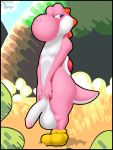  2019 balls benign_light big_balls big_penis blush detailed_background embarrassed huge_balls huge_penis humanoid_penis male mario_bros nintendo nipples outside penis pink_skin pink_yoshi signature soft_shading solo thick_thighs uncut video_games wide_hips yoshi 