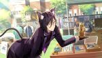  1boy album_cover animal_ear_fluff animal_ears antique_phone arched_back bag bend bent_over black_gloves black_shirt blue_shirt blue_truck bowl brown_shirt brown_tail building bush buttons car cat_boy cat_ears closed_mouth cover cup denim earth_symbol fennel_(nekopara_-_catboys_paradise) floral_print folded folded_clothes g_yuusuke game_cg glasses gloves green_shirt grey-framed_eyewear half_gloves haniwa_(statue) highres holding holding_instrument instrument jeans lamppost light_smile long_sleeves long_tail looking_to_the_side motor_vehicle multicolored_shirt music necktie nekopara nekopara_-_catboys_paradise non-web_source official_art open_mouth outdoors pants phone phonograph playing_instrument purple_hair purple_pants purple_suit record red_eyes red_necktie red_shirt round_eyewear saxophone shirt short_hair smile striped_clothes striped_pants striped_shirt striped_vest suit sunlight swept_bangs tail teapot toy toy_car toy_truck tree truck vest white_shirt yellow_car 