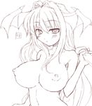  :o bangs blush breasts censored cleavage disembodied_penis gekkou_ookami greyscale head_wings koakuma large_breasts long_hair looking_at_viewer monochrome nipples nude oekaki penis puffy_nipples signature simple_background sketch solo touhou upper_body white_background 
