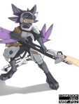 2021 3:4 3_fingers 4_ears 4_toes anthro armor avali black_body black_fur clothing electronics feet fingers fur futuristic_armor futuristic_gun futuristic_weapon gun hair headgear headphones headset headset_microphone hi_res male mbf-p02 multi_ear open_mouth pawpads paws purple_body purple_eyes purple_fur purple_hair ranged_weapon shrike_alvaron simple_background solo teeth toes tongue visor weapon white_background